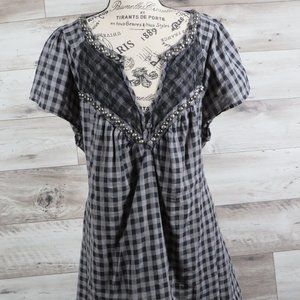 Faith 21*Women's Short Sleeve Pullover Split V-Neck‎ Studded Tie Back Waist~ XL